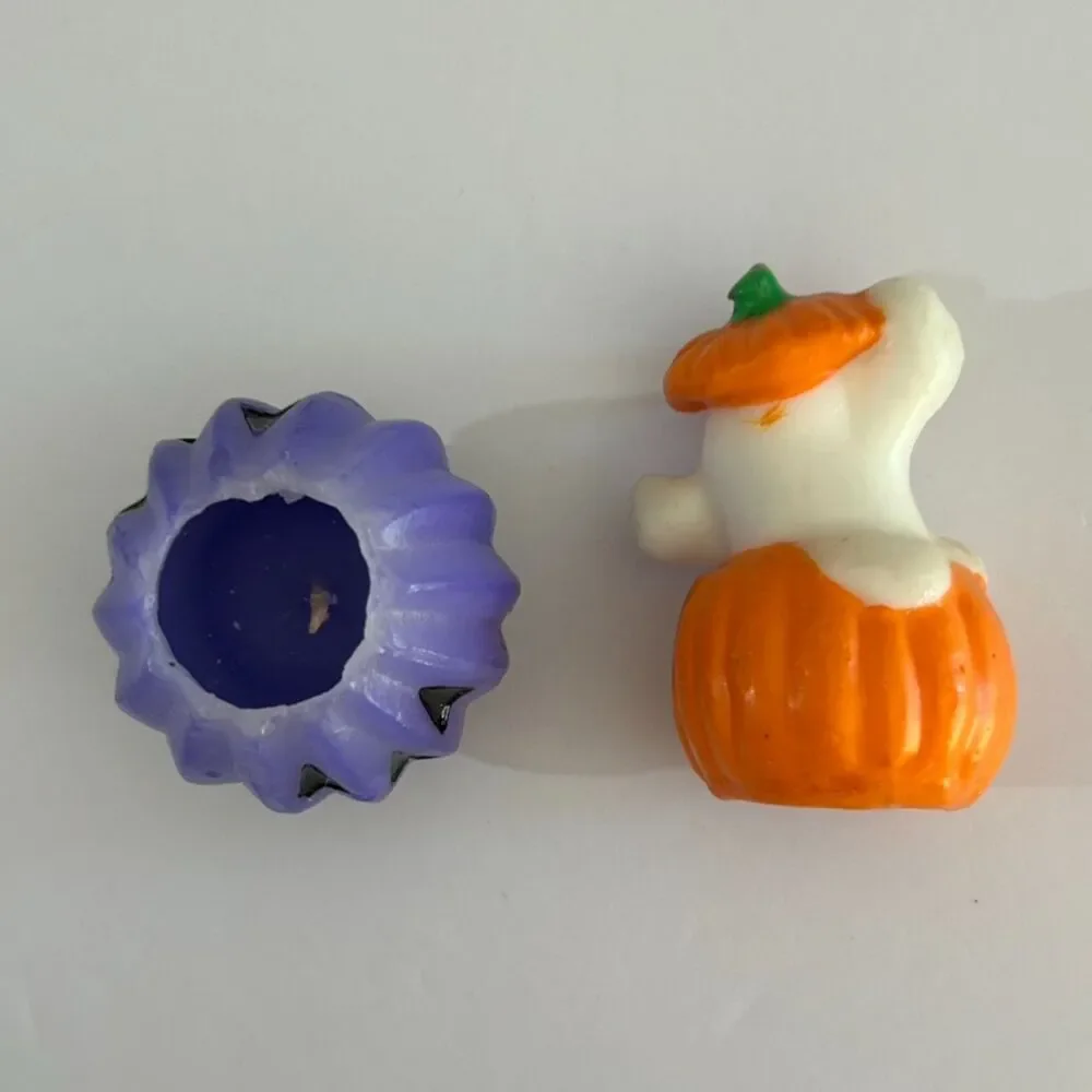 VTG Halloween Candle Set American Greeting Ghost in Pumpkin Purple JackOLantern